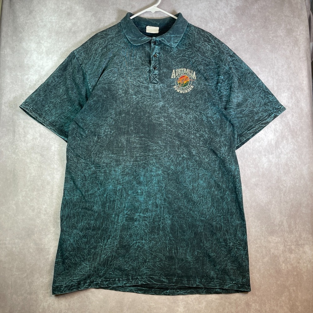 VTG Kangaroo Country Australia Polo Shirt Mens 2XL Blue Abstract Golf Cotton 90s